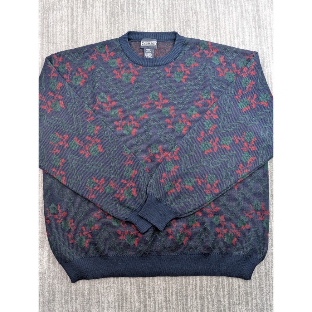 Vintage Lands End Women's Wool Blend Sweater XL Christmas Pattern Made in Italy